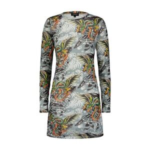Ed Hardy Lined Mesh dragon Tattoo  Long Sleeve Dress